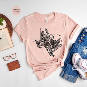 Texas Shirt, Texas State Shirt, Texan Shirt, Country Shirt Women, Bluebonnet Shirt, Texas Lover Shirt Gift for Texan, Gift for Country Lover Heather Peach