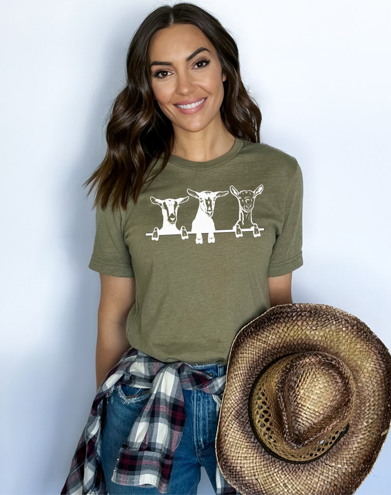 Goats Shirts, Cute Goats Shirt, Funny Goat Kid Shirt, Farm Animal Shirt, Goat Lover Shirt, Goat Shirt Gift, Goat Women Shirt, Gift for Her Heather Olive