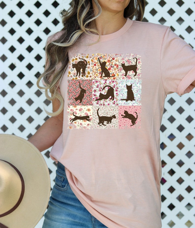 Boho Cats Shirt - Cat Mom T-shirt - Cottage-core Floral Kittens Tee ...
