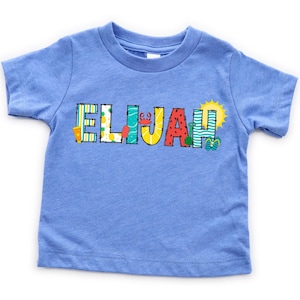 Camisetas de verão personalizadas - Camiseta com nome personalizado - Nome da letra do alfabeto - Camiseta infantil de férias - Camiseta de praia personalizada - Camiseta para festa na piscina