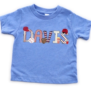 Camiseta de beisebol personalizada - Nome da letra do alfabeto - Camiseta com nome personalizado - Camiseta de beisebol personalizada - Camiseta da temporada de beisebol - Camiseta esportiva infantil
