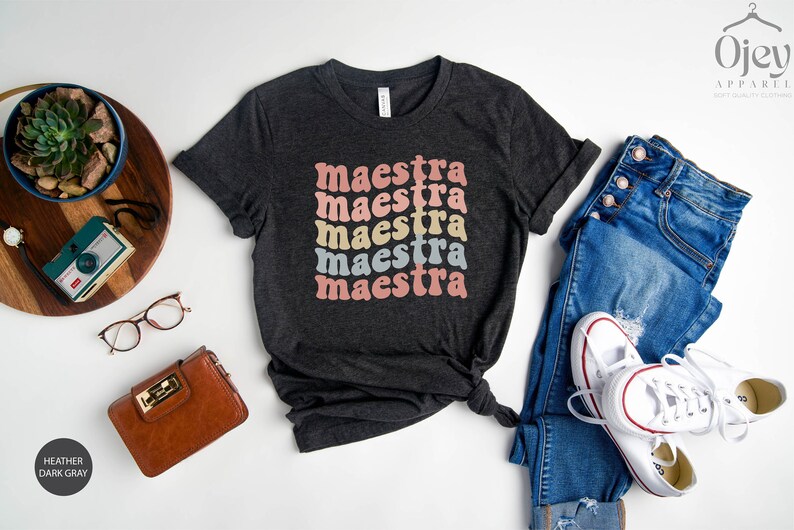 Maestra Shirt, Spanish Teacher Shirt, Bilingual Teacher Shirt, Maestra Gift Shirt, Groovy Teacher Shirt, Maestra Bilingue Shirt Heather Dark Gray