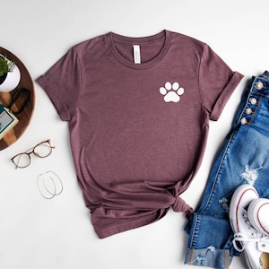 Best Seller Dog Paw Pocket T Shirt, Dog T-Shirt, Dog Paw Shirts, Dog Mom Tee, Pocket Paw Shirt, Dog Lover Gift, Dog Mama Shirts, Dog Paw Tee Heather Maroon