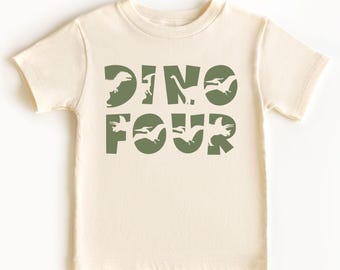Dino Four T-Shirt - Dinosaur Birthday Tee - Birthday Saurus Shirt - Fourth Birthday Tee - Four Years Old - Kids Birthday Clothing