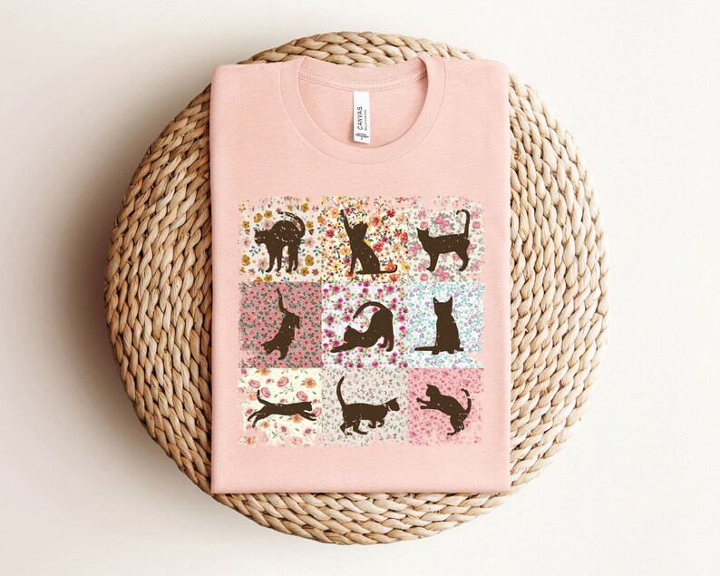 Boho Cats Shirt - Cat Mom T-shirt - Cottage-core Floral Kittens Tee ...