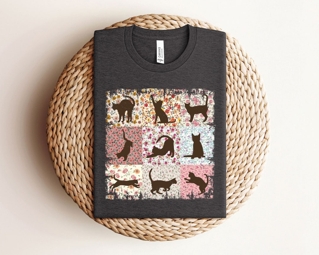 Boho Cats Shirt - Cat Mom T-shirt - Cottage-core Floral Kittens Tee ...