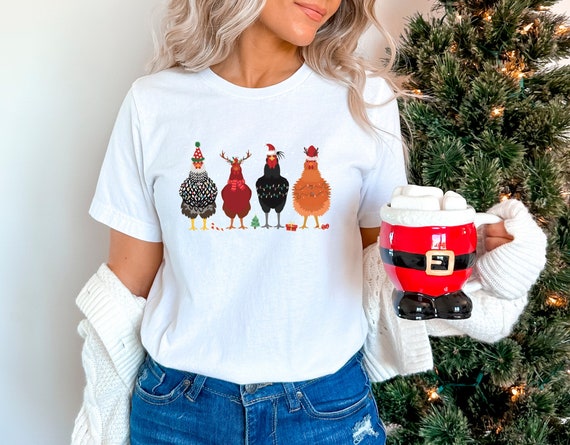 Christmas Chicken Shirt, Farm Animals Tshirt, Christmas Gift For Farmer, Chicken Christmas Lights Shirt, Winter Clothing, Christmas Gifts