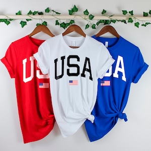 USA Flag Shirt, 4th of July Big USA Shirt with Flag for Adult and Kids, American Flag with USA Unisex Tees, Comfortable Crewneck, V Neck Tee