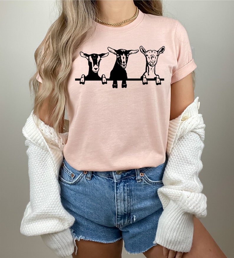 Goats Shirts, Cute Goats Shirt, Funny Goat Kid Shirt, Farm Animal Shirt, Goat Lover Shirt, Goat Shirt Gift, Goat Women Shirt, Gift for Her Heather Peach