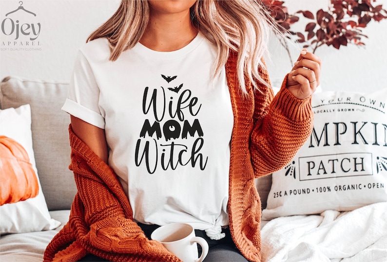 Wife Mom Witch Shirt, Witch Mom Shirt, Halloween Mom Shirt, Halloween Gift for Mom, Gift for Wife, Funny Halloween Shirt for Mom White