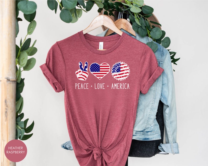 Peace Sign Raspberry Peace Love America Shirt With American Flag, Patriotic Sunflower Shirt ...