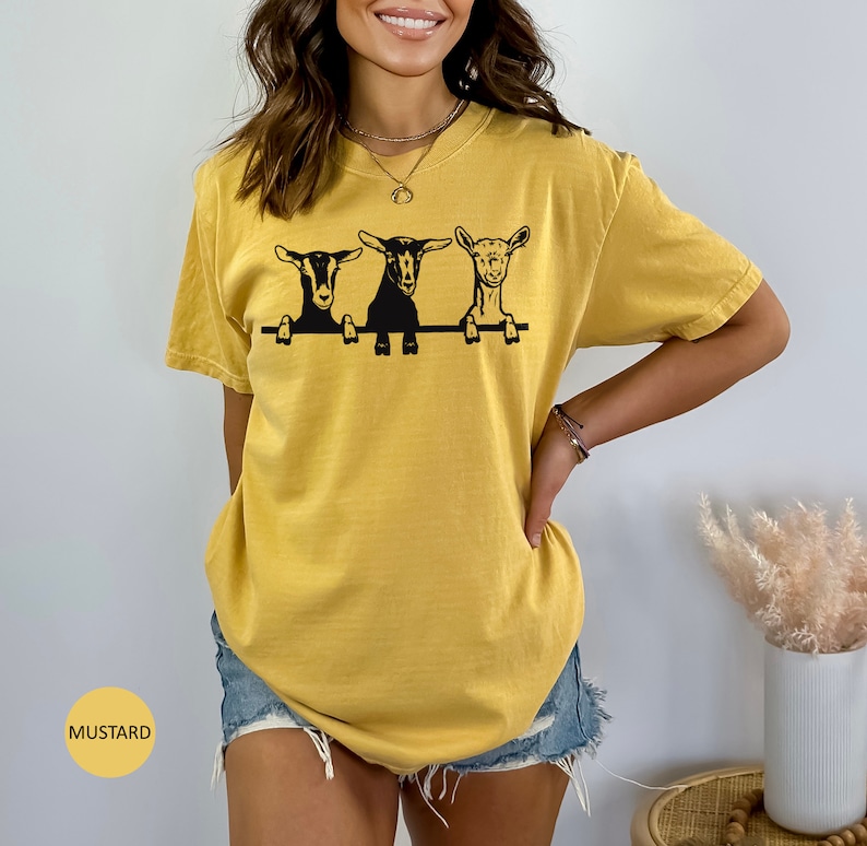 Goats Shirts, Cute Goats Shirt, Funny Goat Kid Shirt, Farm Animal Shirt, Goat Lover Shirt, Goat Shirt Gift, Goat Women Shirt, Gift for Her Mustard