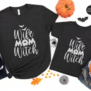 Wife Mom Witch Shirt, Witch Mom Shirt, Halloween Mom Shirt, Halloween Gift for Mom, Gift for Wife, Funny Halloween Shirt for Mom Heather Dark Gray