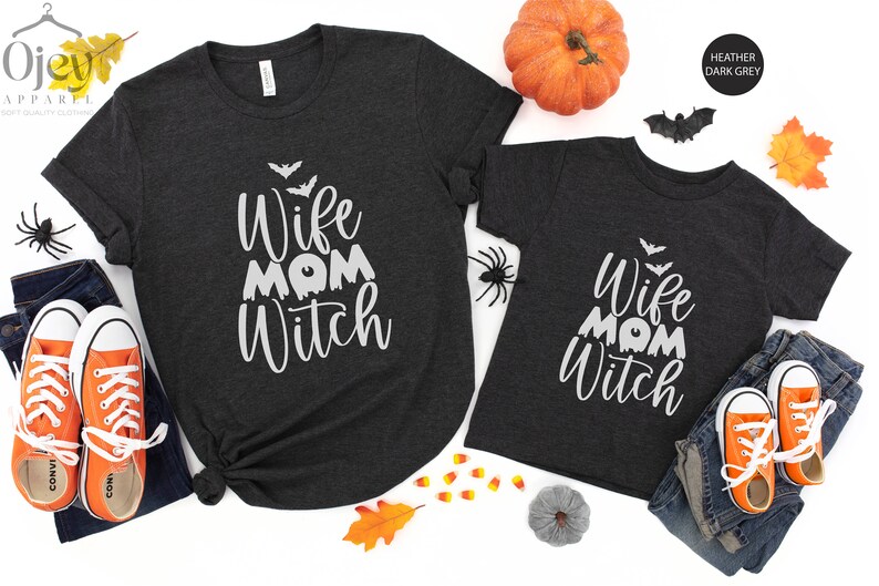 Wife Mom Witch Shirt, Witch Mom Shirt, Halloween Mom Shirt, Halloween Gift for Mom, Gift for Wife, Funny Halloween Shirt for Mom Heather Dark Gray