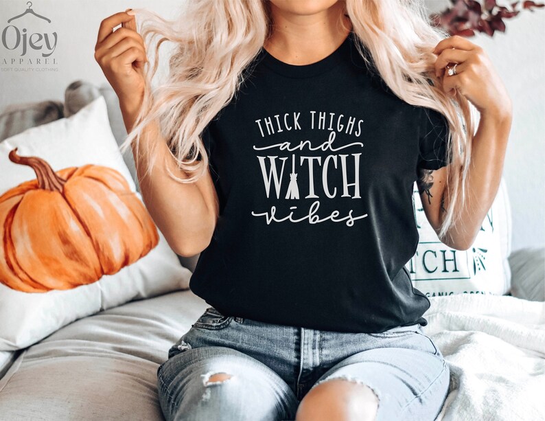 Thick Thighs Witch Vibes Shirt, Funny Witches Shirt, Halloween Shirts, Halloween Gift, Halloween Witch Shirt, Halloween Gift Shirt Black