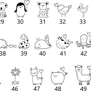 Peut inclure: Illustrations en noir et blanc de diff&eacute;rents animaux tenant des ballons en forme de c&oelig;ur. Les animaux comprennent un singe, un koala, un pingouin, un oiseau, un escargot, une tortue, un serpent, une baleine, une pieuvre, un alligator, une abeille, un papillon, une araign&eacute;e, un lama, un cochon et un panda.