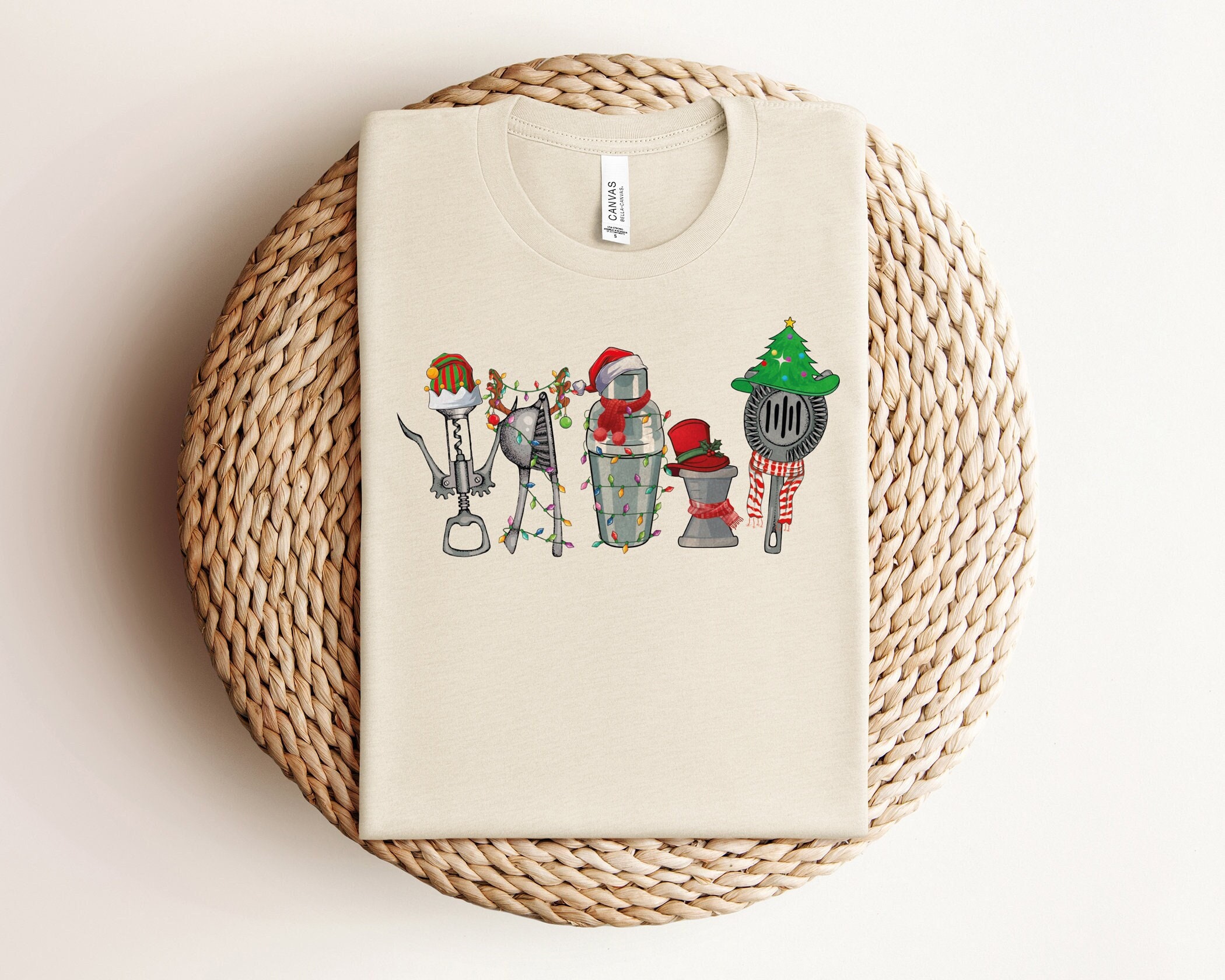 Christmas Bartender Shirt, Barman Christmas Shirt, Bartender Christmas Lights Tshirt, Bartending Lover, Christmas Cocktail, Bartender Gifts