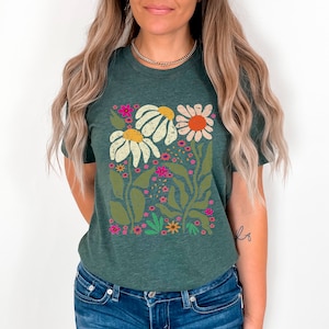 Wildblumen T-Shirt, Vintage Blumen Shirt, Blumen T-Shirt, Wildblumen Shirt, Geschenk für Frauen, Blumen Shirt, Damenhemden, beste Freundin Geschenk Heather Forest