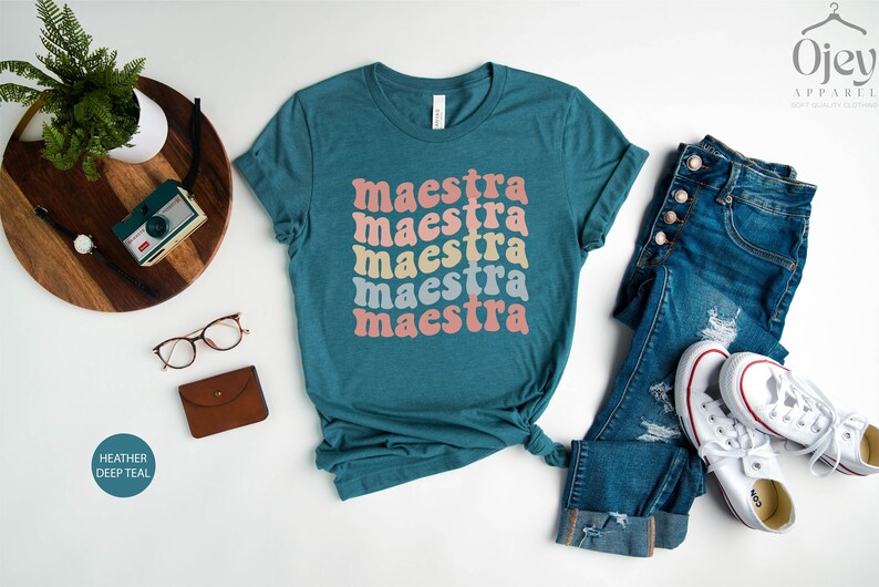 Maestra Shirt, Spanish Teacher Shirt, Bilingual Teacher Shirt, Maestra Gift Shirt, Groovy Teacher Shirt, Maestra Bilingue Shirt Heather Deep Teal