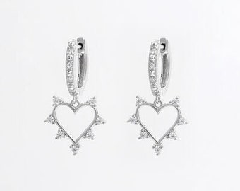 925 Sterling Silver Inlaid Zircon Heart Dangle Earrings