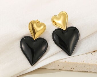 Boucles d'oreilles double coeur en acier inoxydable