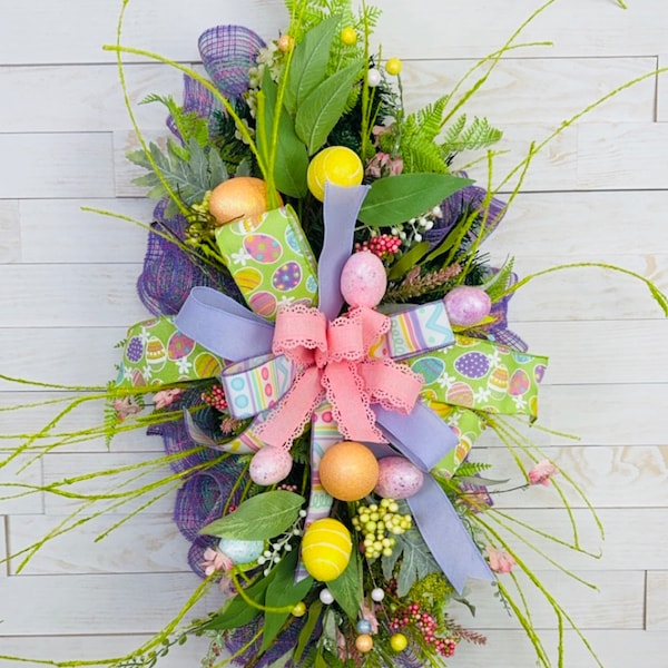 Easter Swag, Easter Wreath, Easters Eggs, Front Door Decor, Easter Front Door Decor, Front Door Wreath, Outdoor Wreath, Tear Drop Swag