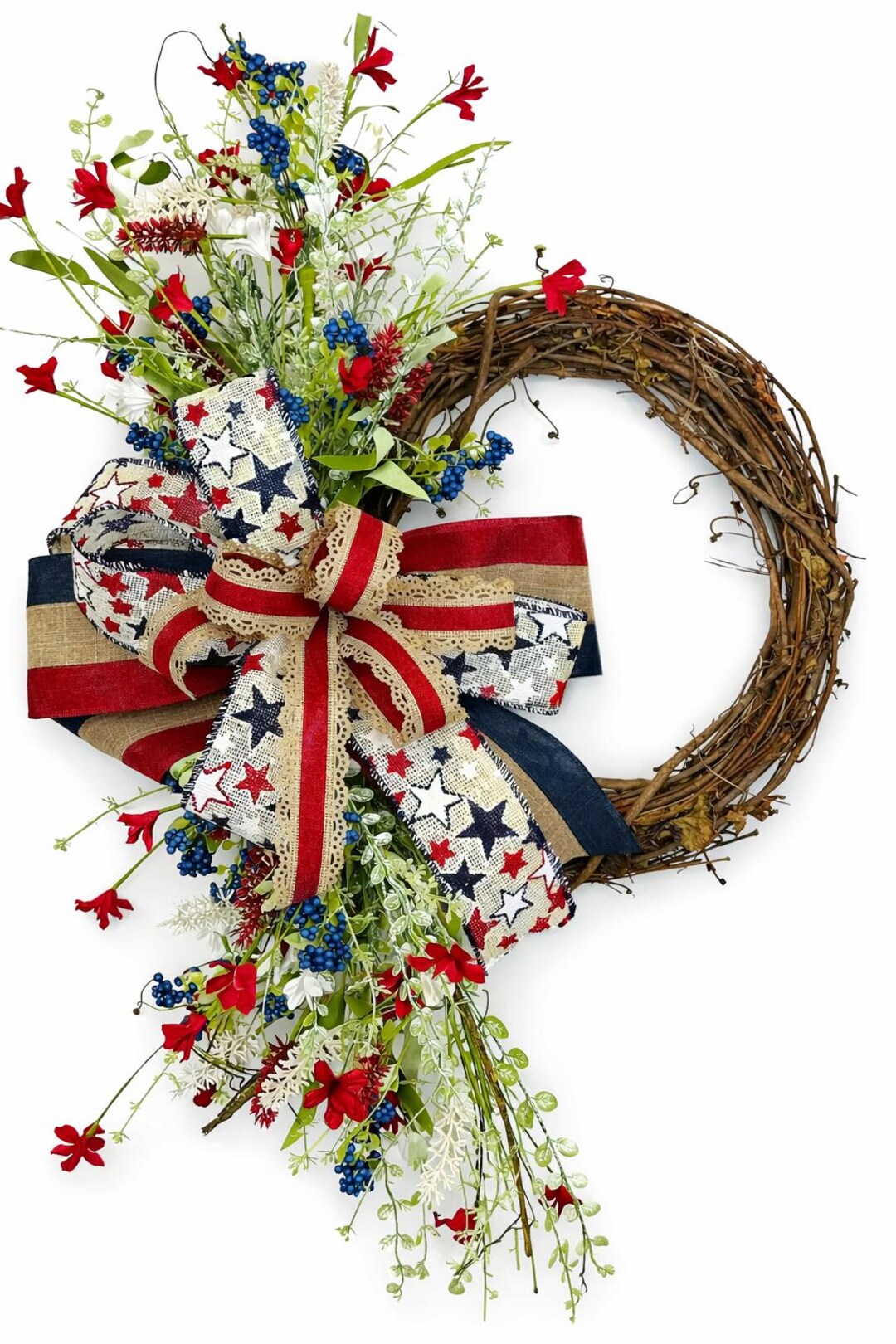 Patriotic Wreath for Front Door, 4th of July Door Swag, Red White Blue ...