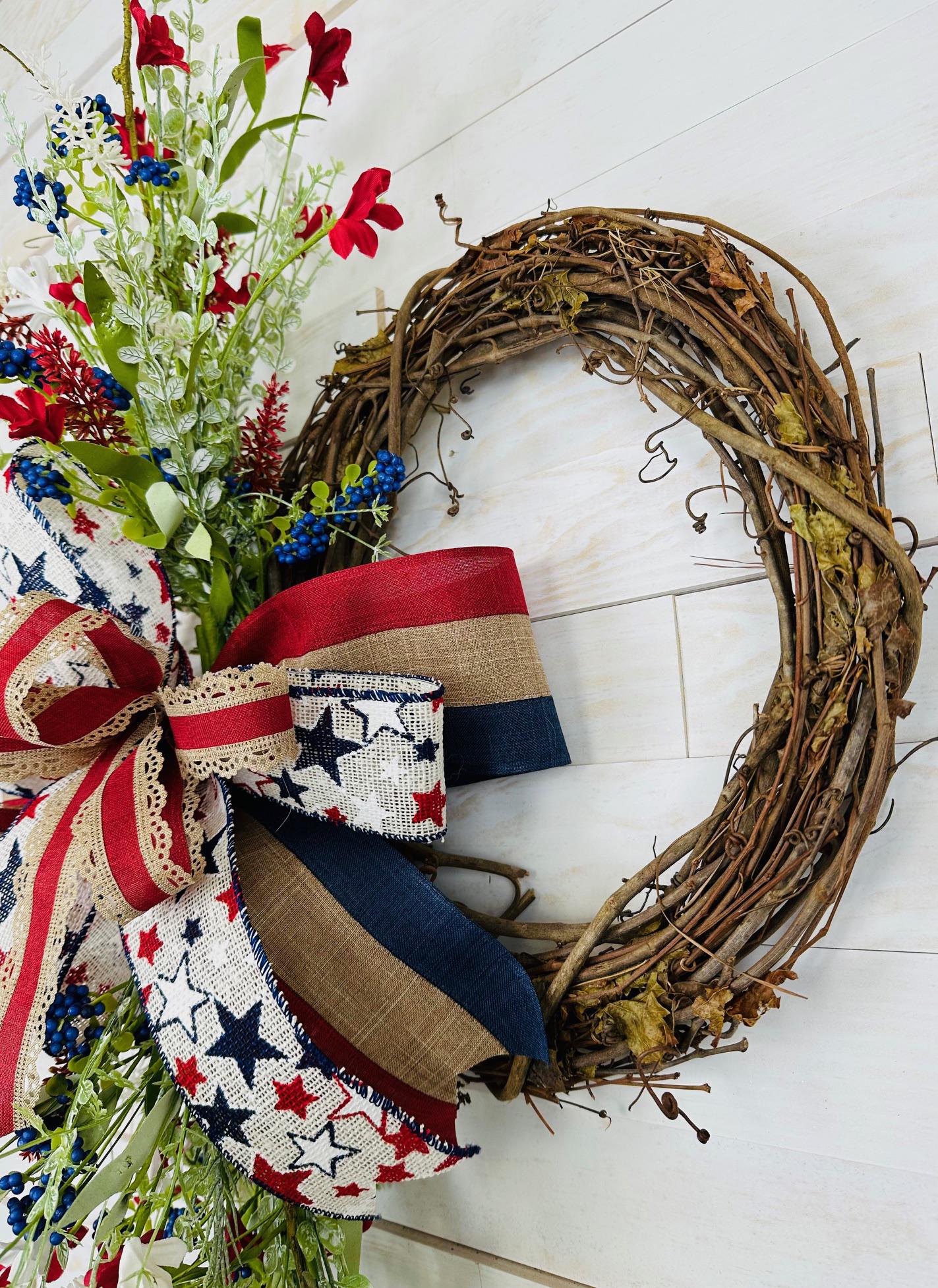 Patriotic Wreath for Front Door, 4th of July Door Swag, Red White Blue ...