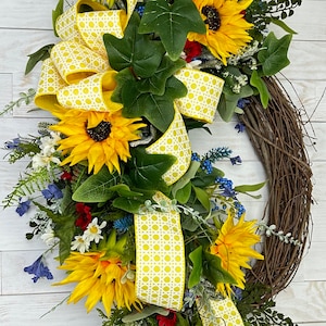 Summer Wreath,Fall Wreath, Sunflower Wreath, Happy Wreath, Front Door Wreath, Door Decor, Front Door Decor, Fall Decor, Grapevine Wreath