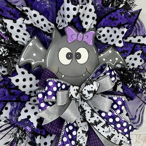 Halloween Wreath, Bat Wreath, Front Door Wreath, Front Door Decor, Halloween Decor, Purple Halloween Wreath, Thin Wreath, Happy Wreath