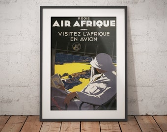 Vintage Airline Travel Reproduction Rolled CANVAS PRINT 24x32 in. AIR AFRIQUE