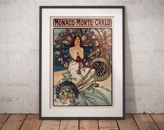 Vintage print model old painting poster canvas framed Monte Carlo