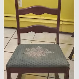 Beautiful Antique Nursery Rocking Chair solid mahogany w/ Rose Embroidered Seat