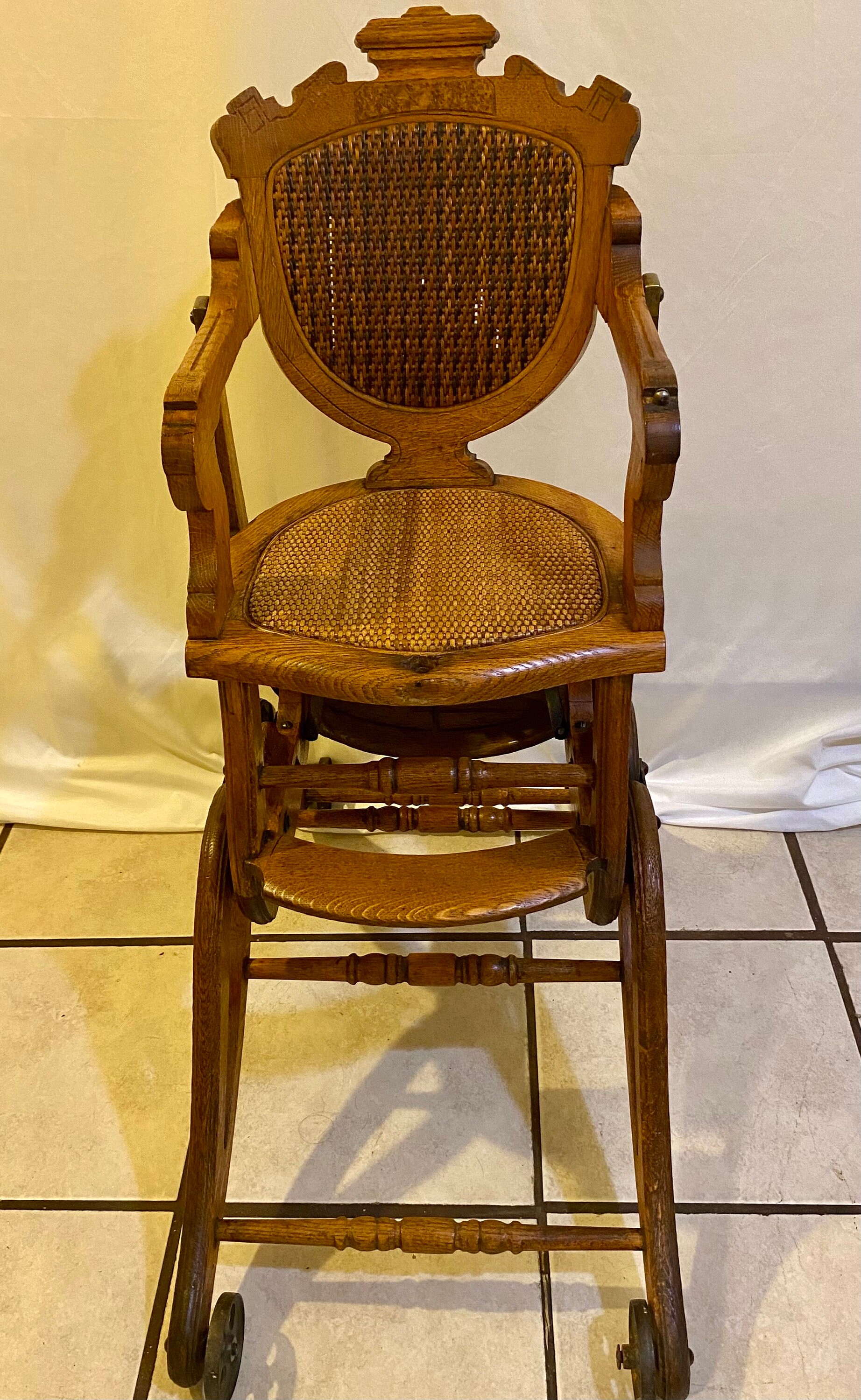 Antique 1870 Victorian Eastlake Metamorphic Convertible Oak Cane Childs ...