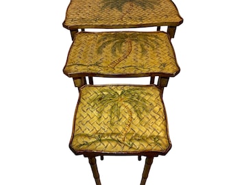 Vintage Boho Chic Faux Bamboo Nesting Tables Set of 3 Chinoiserie Style