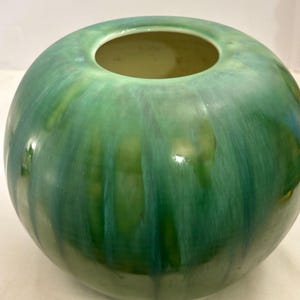 Vintage MCM Squat Globular Vase Emerald Green Drip Glazed