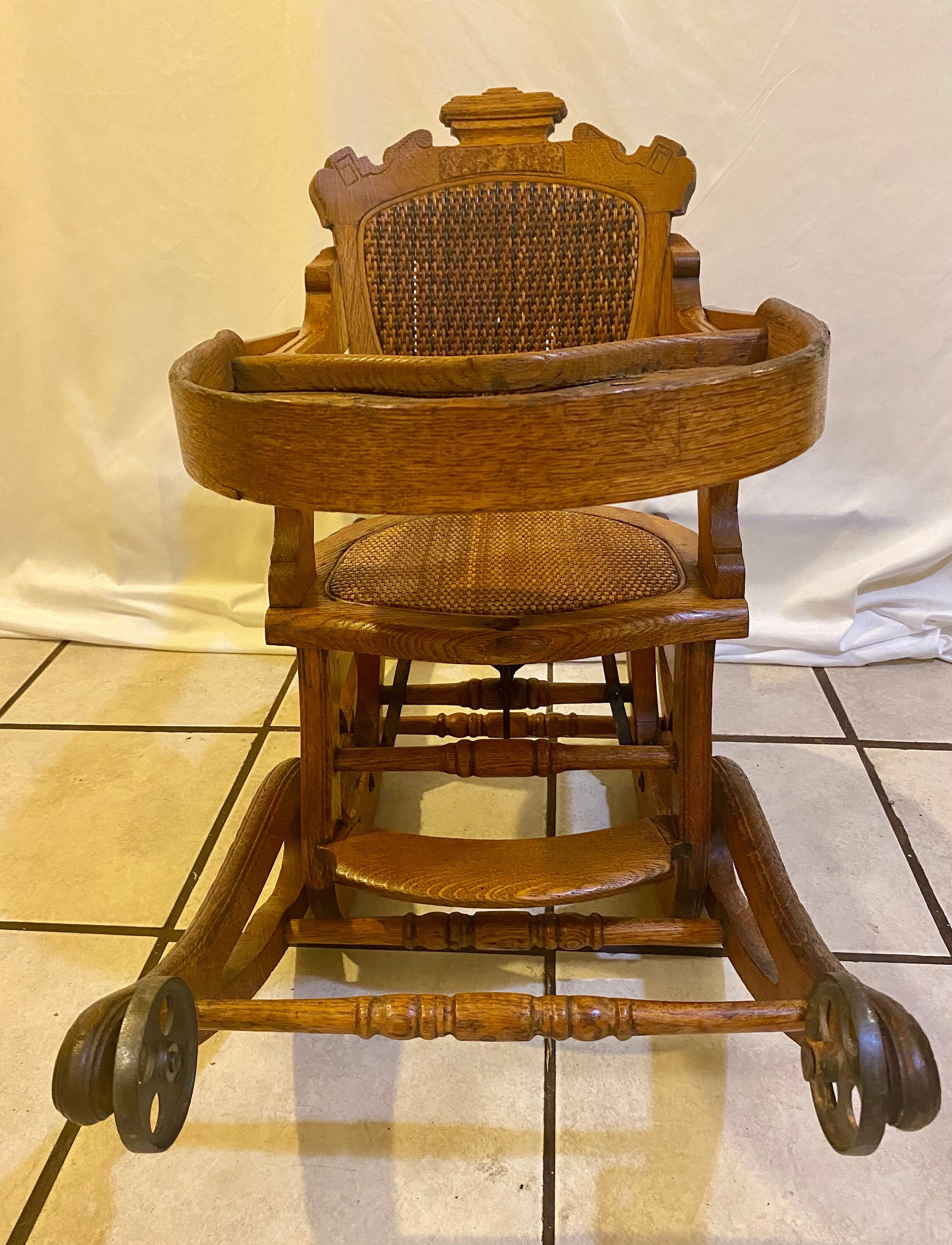 Antique 1870 Victorian Eastlake Metamorphic Convertible Oak Cane Childs ...