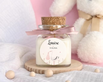 Personalized birth candle with name – Original baby shower favor – Baby keepsake – 120ml personalized birth candle