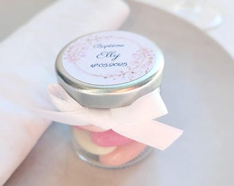 Personalized glass candy jar / Guest gift Baptism Communion Profession of faith Girl