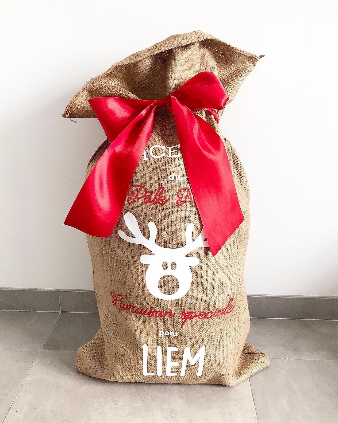 Maxi Hotte de Noël Personnalisée Jute/Décoration Sapin Noel Emballage Cadeau