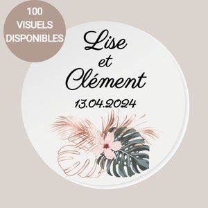 100 modèles / Etiquettes personnalisées autocollantes rondes 3 ou 4 ou 5 ou 6 cm / stickers Planche A4 / mariage, baptême, anniversaire