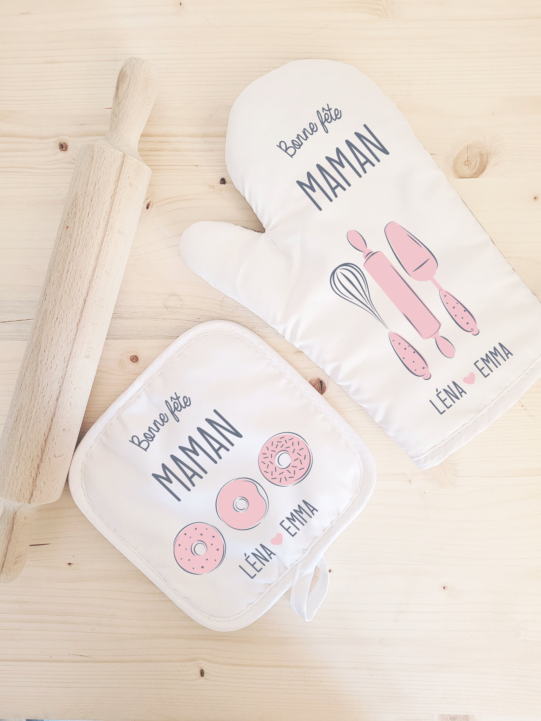 Gant + Manique de Cuisine Personnalisés/Cadeau Maman Mamie Tata Grand-Mère Maîtresse Fête Des Mères