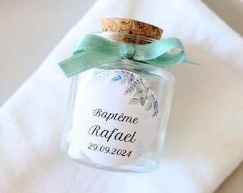 Personalized round glass candy jar / Guest gift / Wedding / Civil partnership / Baptism / Communion / Birth / Birthday