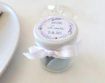 Personalized glass candy jar / Guest gift Baptism Communion Profession of faith Boy
