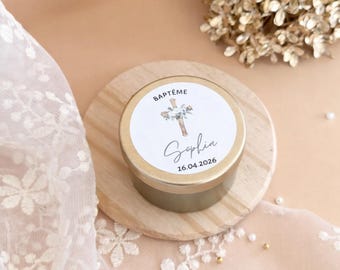 Personalized gold-plated metal baptism candle | 50ml baptism guest candle | Original baptism favor | Personalized candle with name and date