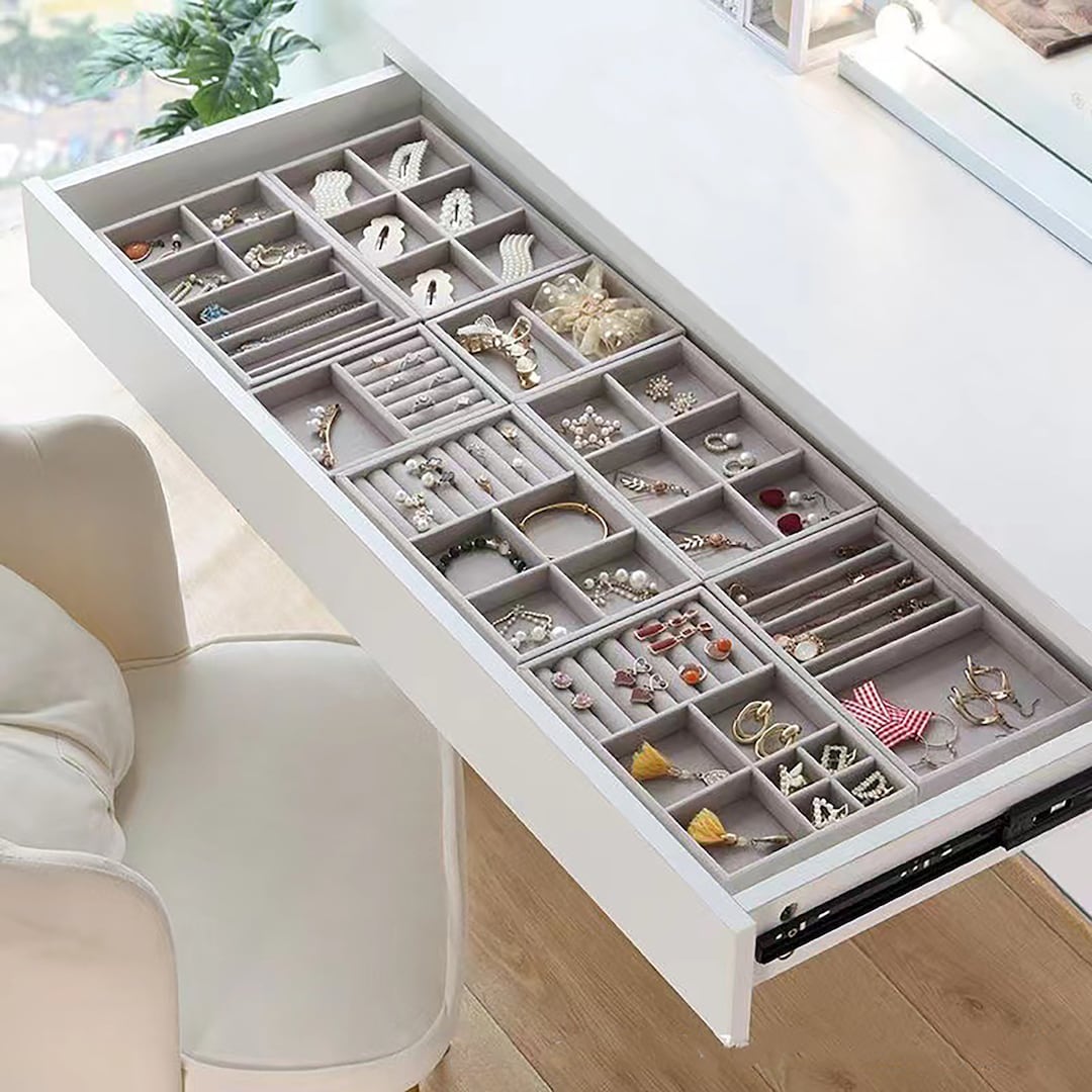 XL Stackable Velvet Jewelry Trays Organizer Jewelry Storage Etsy