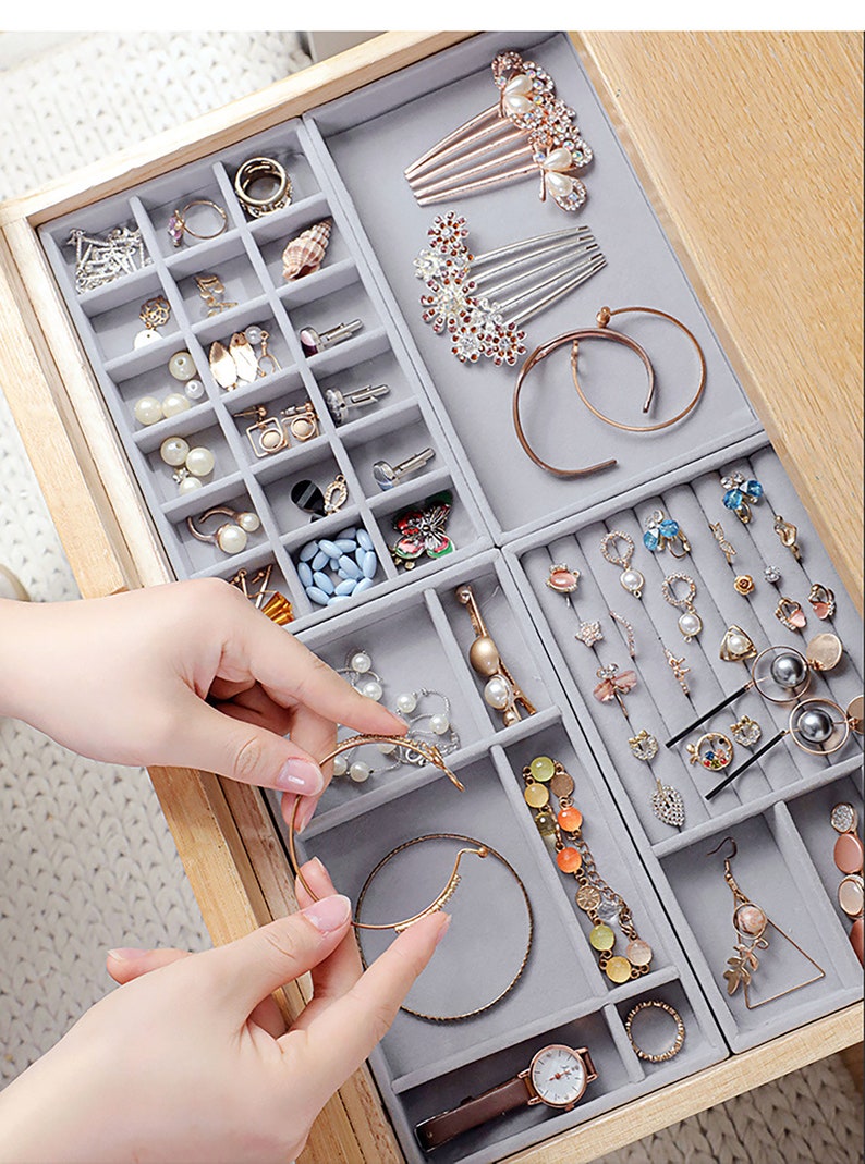 XL Stackable Velvet Jewelry Trays Organizer Jewelry Storage Etsy