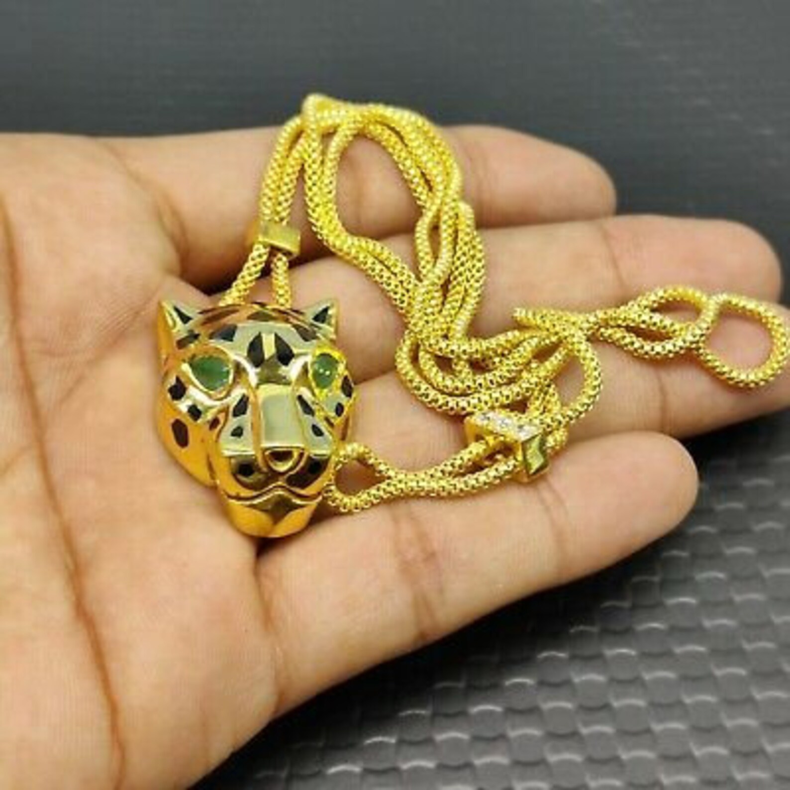 Panther head necklace Yellow Gold Plated Sterling Silver Etsy