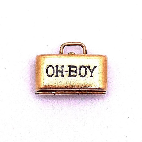 Pingente antigo em esmalte dourado 14k "OH BOY" para estojo de viagem Vesta Bar