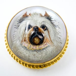 Victorian Essex Crystal Brooch of a Terrier, 14kt
